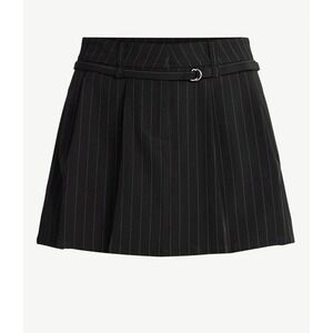 Black Pinstripe Belted Mini Skirt Pleated D-Ring Accent xl‎ 16-18